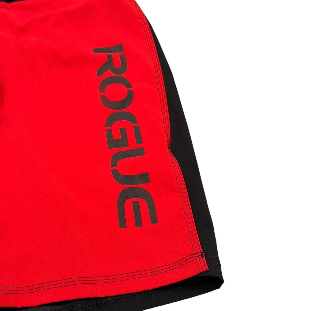 Rogue Fitness Board Shorts Mens 34 Red Black Split Two Tone CrossFit Training